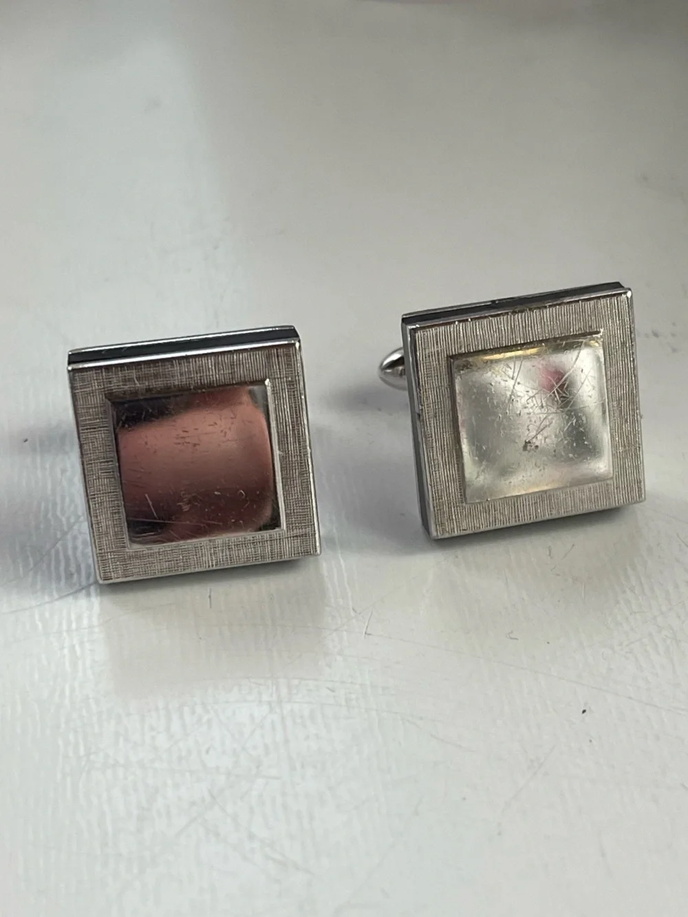 Swank Silver Tone Black Enamel Modernist Cufflinks